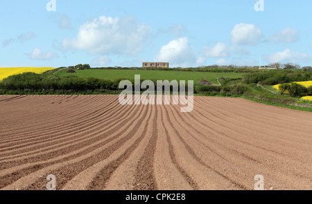 Landwirtschaftliche Flächen unterhalb der Kapelle Bucht Fort in Pembrokeshire Stockfoto