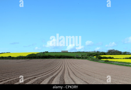 Landwirtschaftliche Flächen unterhalb der Kapelle Bucht Fort in Pembrokeshire Stockfoto