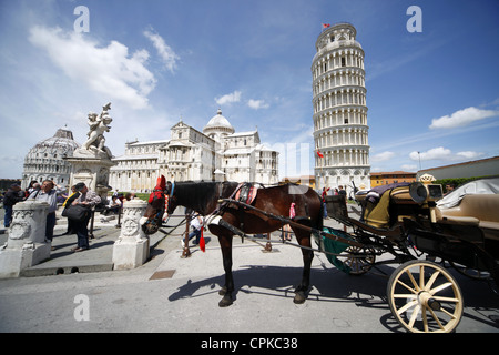 Pferd Kutsche Str. Marys Kathedrale & SCHIEFEN Turm PISA Toskana Italien 8. Mai 2012 Stockfoto