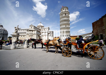 Pferd Kutsche Str. Marys Kathedrale & SCHIEFEN Turm PISA Toskana Italien 8. Mai 2012 Stockfoto