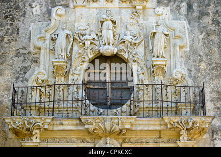 Architektonische Details der Mission San Jose, San Antonio, Texas Stockfoto