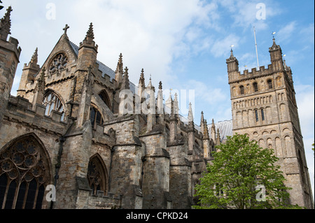 Die Kathedrale Saint Peter an der Exeter/Exeter cathedral tower. Devon. England Stockfoto