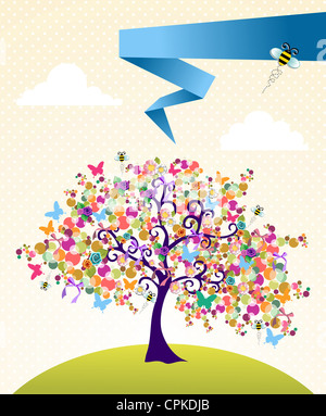 Abstrakte Frühling Baum Komposition mit Blumen Hintergrund. Vektor-Datei geschichtet für einfache Handhabung und individuelle Farbgebung. Stockfoto