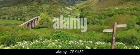 Sommer-Blick über das Tal des Flusses Wye aus Monsal Kopf Ausflugsort, Peak District National Park, Derbyshire Dales, England Stockfoto