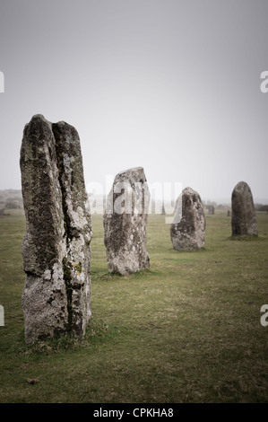 Die Hurlers stone Kreise befindet sich im Bodmin Moor, Cornwall, England, UK. Stockfoto