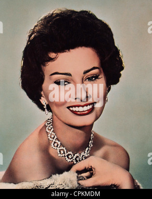 Eine Farbe-Porträt von Filmstar, die Sophia Loren in Los Angeles im Jahr 1961 im Bild Stockfoto