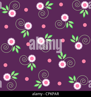 Design und Blätter Blumenmuster auf lila Stockfoto