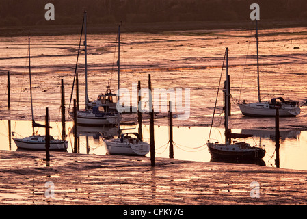 Yachten ankern ein Creek Portsmouth Harbour Portchester Stockfoto