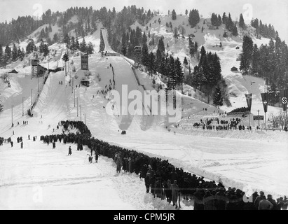 Skifahren im Olympiastadion Garmisch-Partenkirchen, 1936 Stockfoto