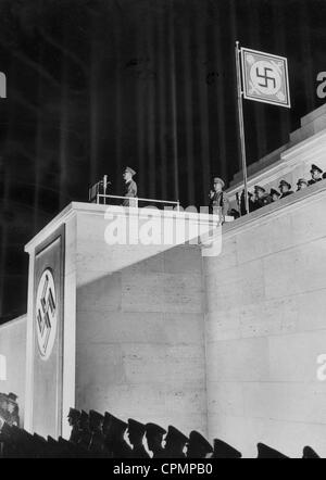 Adolf Hitler in einer Rede auf dem Reichsparteitag, 1937 Stockfoto