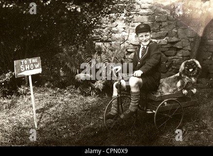 Kleiner Junge mit seinen Pekinese Hund, The Show Stockfoto