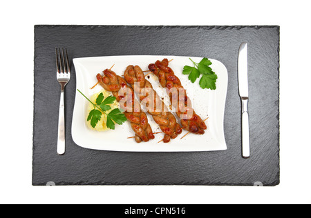 Bratwurst - Bratwurst mit Kartoffelpüree - Draufsicht Stockfoto