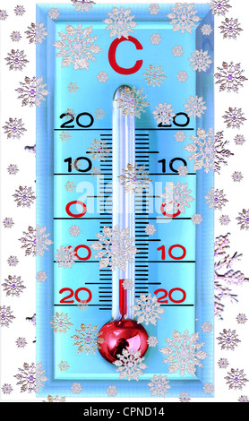 Holzstich, Wetter, Thermometer, Additional-Rights - Clearance-Info - Not-Available Stockfoto