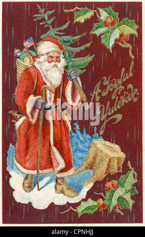 Weihnachten, American Father Christmas, Santa Claus, 'A Joyful Yuletide', Postkarte, USA, um 1913, zusätzliche-Rights-Clearences-nicht verfügbar Stockfoto