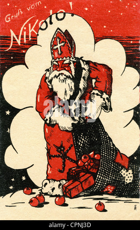 Weihnachten, 'Gruss vom Nikolo', St. Nikolaus, Grußkarte, Österreich, um 1932, zusätzliche-Rechte-Clearenzen-nicht verfügbar Stockfoto