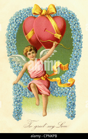 Kitsch/Karten/Souvenir, Liebesangelett Spearing Two Hearts, valentine, geschrieben am 12. Februar 1910, 'To Greet My Love', Postkarte, USA, 1910, Zusatzrechte-Clearences-nicht verfügbar Stockfoto