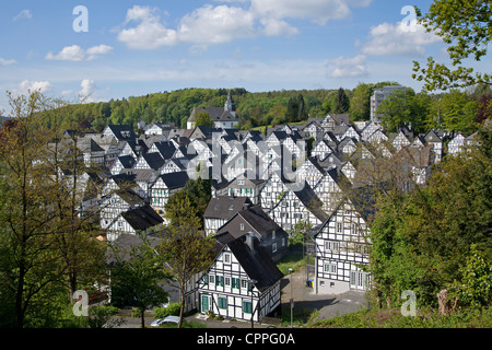 Panoramablick von der alten Stadt Freudenberg, Siegerland, Northrine Westfalia, Deutschland Stockfoto