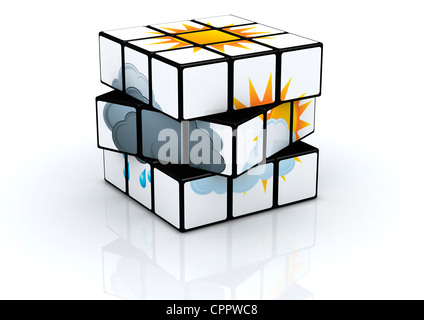 Rubik Würfel mit Wettersymbol Stockfoto