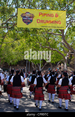 Pipers marschieren an der Amerikanischen schottisches Festival Costa Mesa, Kalifornien, USA Stockfoto