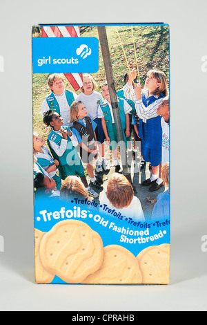 Eine Schachtel mit Kleeblätter Girl Scout Cookies. Stockfoto