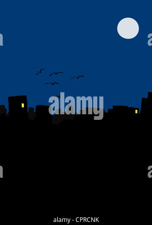 Skyline unter Vollmond. Stockfoto