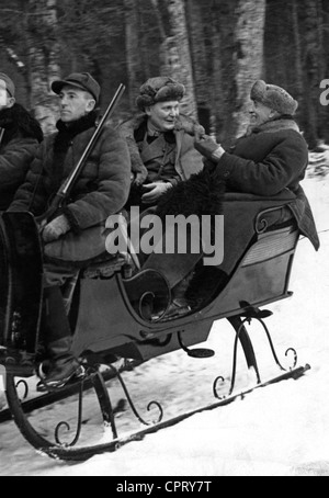 Göring, Hermann, 12.1.1893 - 15.10.1946, deutscher Politiker (NSDAP), Generalfeldmarschall, Szene, mit dem polnischen Ministerpräsidenten Ignacy Moscicki, Hunting, Polen, 1934, Stockfoto