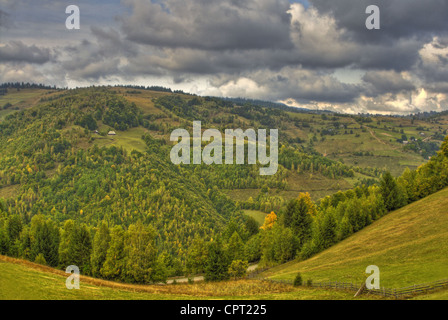 Herbstliche Berglandschaft an einem bewölkten Tag. Standort: Apuseni-Gebirge, Rumänien. Stockfoto