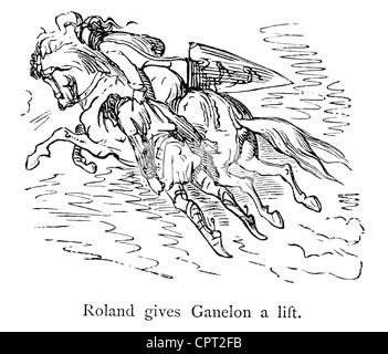 Roland gibt Ganelon einen Aufzug. Abbildung aus der Legende des Croquemitaine von Gustave Doré Stockfoto