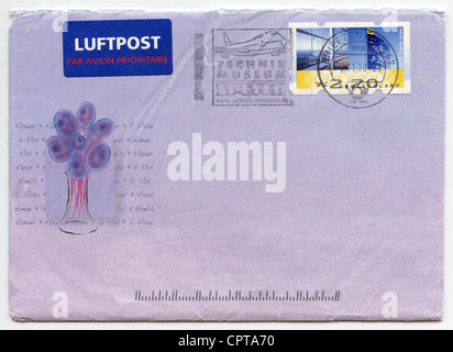 Deutschland-Porto auf Brief Stockfoto