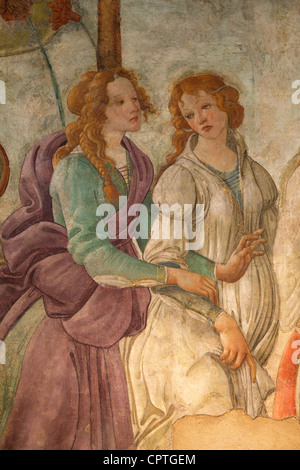 Detail der Venus und der drei Grazien bietet Geschenke zu einer jungen Dame, von Sandro Botticelli, 1483-1485, Musee du Louvre-Museum, Paris Stockfoto