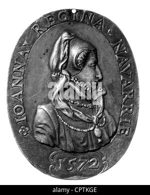 Jeanne III, 7.1.1528 - 9.6.1572, Königin von Navarra 25,5..1555 - 9.6.1572, Porträt, Medaille, Bronze, 1572, Stockfoto