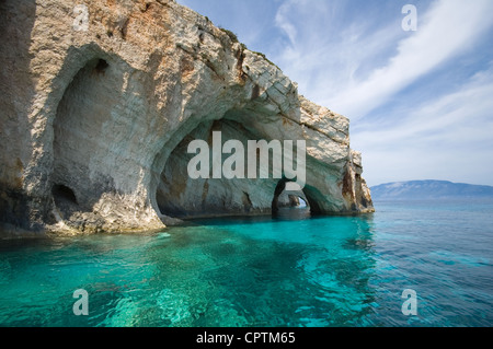 Blau-Höhlen im nördlichen Teil der Insel Zakynthos, Griechenland Stockfoto