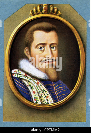 Christian IV., 12.4.1577 - 28.2.1648, König von Dänemark und Norwegen, Porträt, Farbdruck nach Miniatur von Erik Utterhjelm (1662 - 1717), Stockfoto