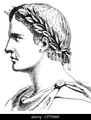 Ovid (Publius Ovidius Naso), 43 v. Chr. - 9 n. Chr., römischer Autor/Schriftsteller (Dichter), Porträt, Profil, Holzgravur, 19. Jahrhundert, Stockfoto