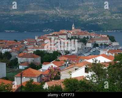 Blick von oben auf die Altstadt von Korcula in Kroatien, Stockfoto