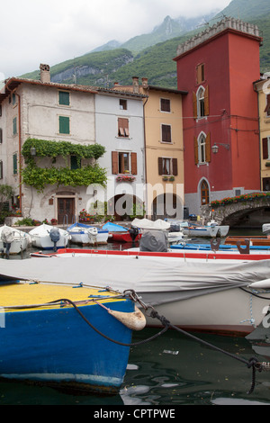 Kleiner Hafen in Cassone Malcesine See Gardasee Lago di Garda-Italien-Italia Stockfoto