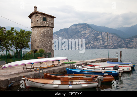 Kleiner Hafen in Cassone Malcesine See Gardasee Lago di Garda-Italien-Italia Stockfoto