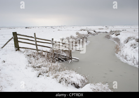 Winter Schnee kommt zur Halbinsel Hoo Kent England. Das vorgeschlagene vierte London Airport aus den Augen. Stockfoto