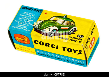 60er Vintage Corgi Toys Nr. 492 VW Käfer "Polizei" Europäischen Polizei-Auto in Originalverpackung Stockfoto
