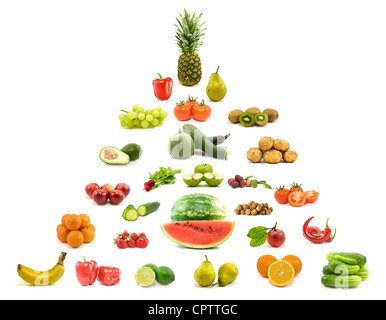Diät und Ernährung. Pyramide von Obst und Gemüse. Stockfoto