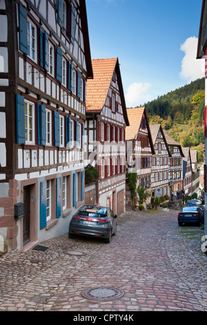 Idyllischen Fachwerk-Häuser in Schiltach in den Bayerischen Alpen, Deutschland Stockfoto