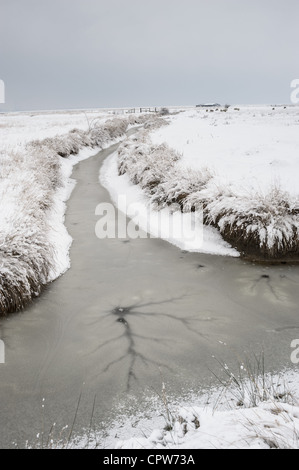 Winter Schnee kommt zur Halbinsel Hoo Kent England. Das vorgeschlagene vierte London Airport aus den Augen. Stockfoto