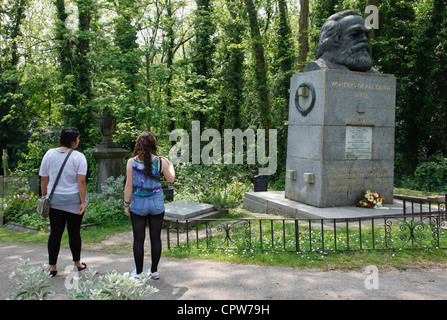 BESUCHER ZU KARL MARX GRAB IN HIGHGATE CEMETERY IN LONDON, UK Stockfoto