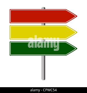 Fügen Sie Ihren Text auf dem Verkehrszeichen, roten, gelben und grünen Pfeil Verkehrszeichen Stockfoto