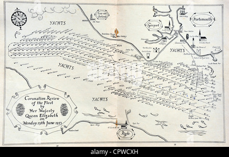 Layout aller Schiffe... Krönung Naval Fleet Review Programm an Spithead in der Nähe von Portsmouth für Königin Elizabeth II aus dem Jahr 1953. Stockfoto