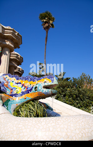 Dragon Salamandra Gaudi Mosaik im Park Güell Barcelona Stockfoto