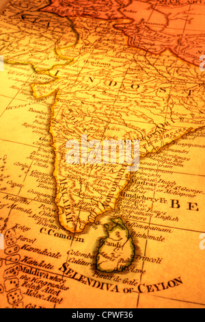 Alte Karte von Indien und Sri Lanka. Fokus liegt auf Madras. Karte von 1799 ist und nicht urheberrechtlich geschützt ist. Stockfoto