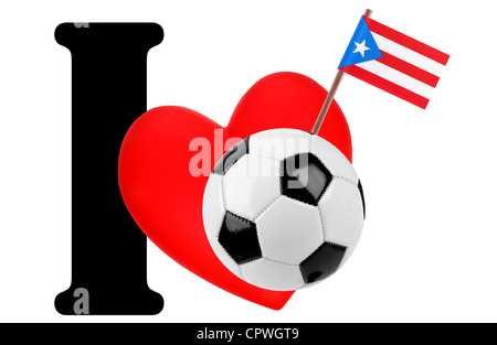 Kleine Flagge auf ein rotes Herz und das Wort ich Liebe für die nationale Flagge von Puerto Rico Stockfoto