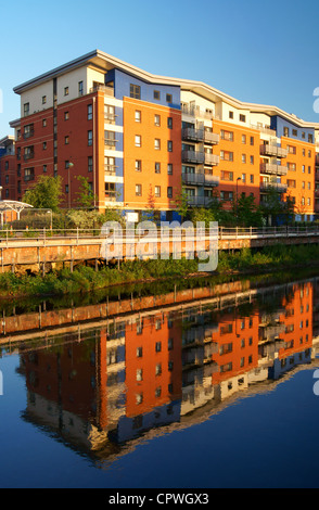 UK, South Yorkshire, Sheffield, fünf Wehre gehen, modernen Apartments neben Fluss Don in der Nähe von Lady's Bridge Stockfoto