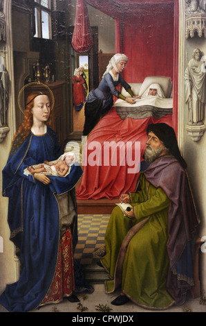 Gotische Kunst. Flandern. Rogier van der Weyden. Saint John Baptist Altarbild, 1455-1460. Die Benennung des Johannes des Täufers. Stockfoto